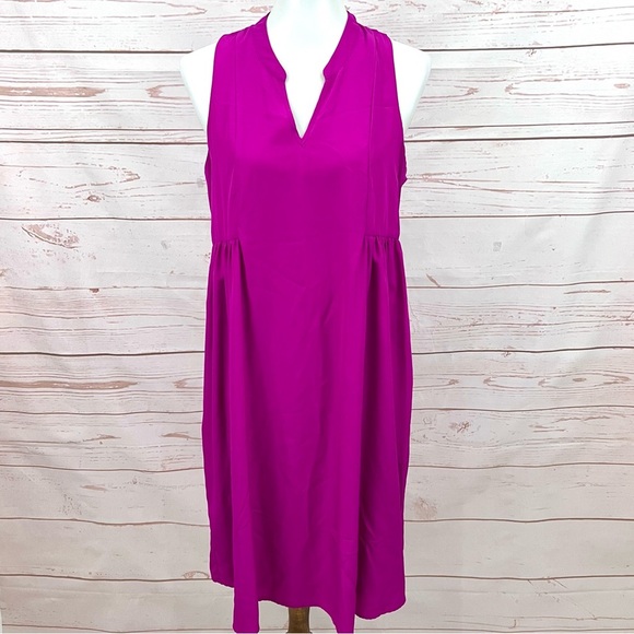Amanda Uprichard x Le Tote Split Neck Magenta Fuchsia Maternity Babydoll Dress - Picture 2 of 13